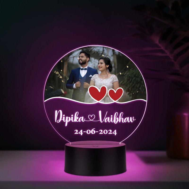 Personalized Acrylic LED Photo Lamp with Automatic Color Changing Light Anniversary Gift for Couples, Husband, Wife, Wedding, Birthday, Valentine's Day